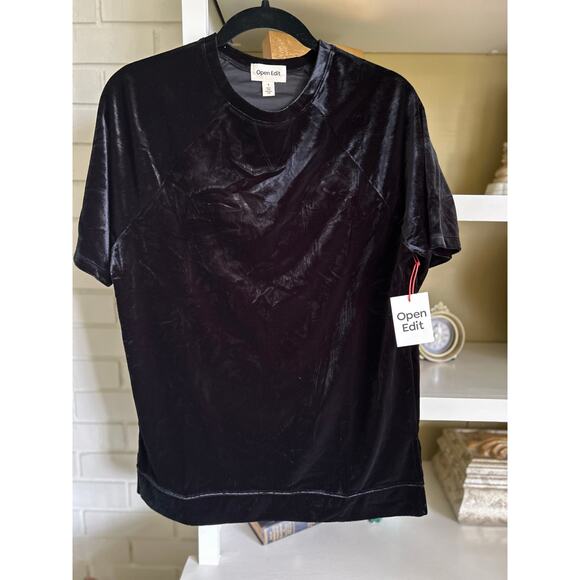 Open Edit NWT Oversized Short Sleeve Stretch Velour Black T-Shirt Size S - Picture 2 of 7